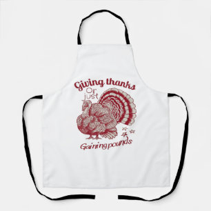 Textured Turkey Drawing in Rich Red Sepia on Pale  Apron