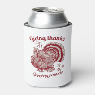 Textured Turkey Drawing in Rich Red Sepia on Pale Can Cooler