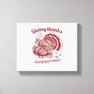 Textured Turkey Drawing in Rich Red Sepia on Pale Canvas Print