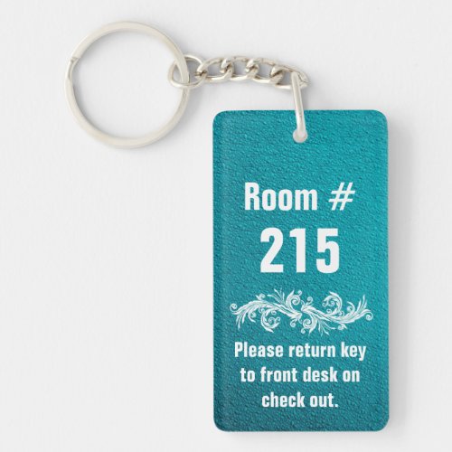 Textured Turquoise Hotel Number Room Keychain