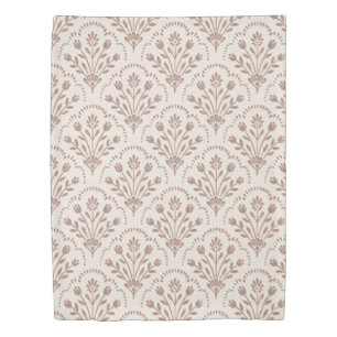 Textured Warm Brown Floral Scallop Pattern Duvet Cover