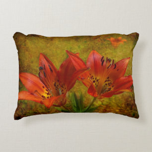 Textured Western Red Prairie Lily Icon Accent Pillow