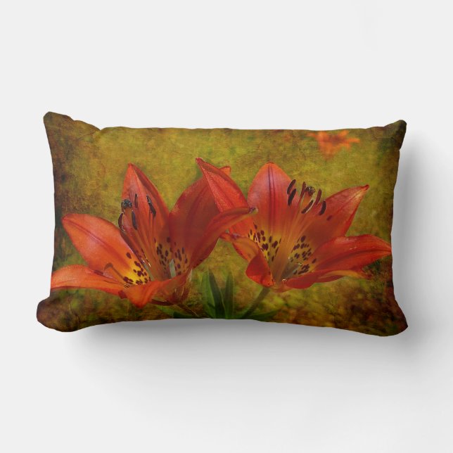Textured Western Red Prairie Lily Icon Lumbar Pillow (Front)