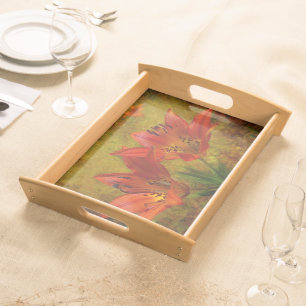 Textured Western Red Prairie Lily Icon Serving Tray