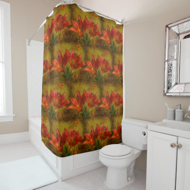 Textured Western Red Prairie Lily Icon Shower Curtain (In Situ)