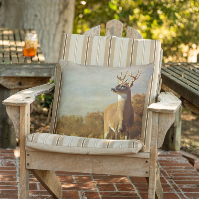 Textured Whitetail Buck Outdoor Throw Pillow (Chair)