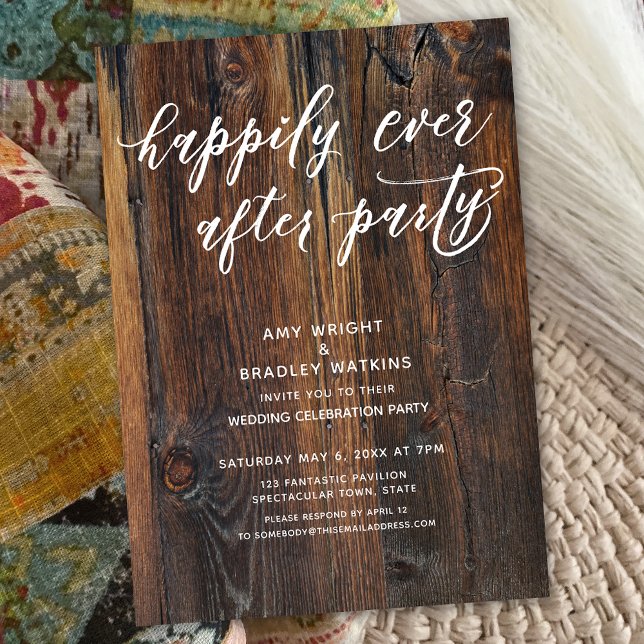 Textured Wood Handwriting Happily Ever After Party Invitation (Creator Uploaded)