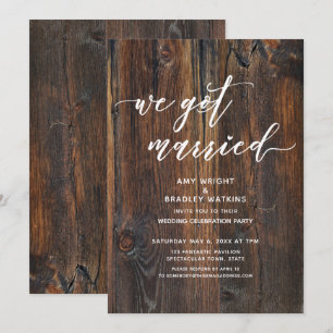 Textured Wood Handwriting We Got Married Invitation