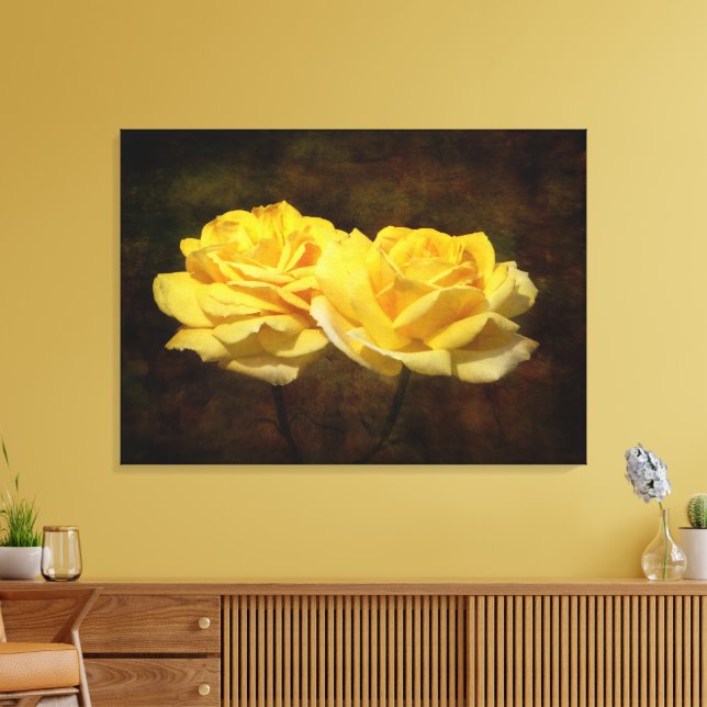 Textured Yellow Rose Stretch Canvas Print (Insitu(LivingRoom))