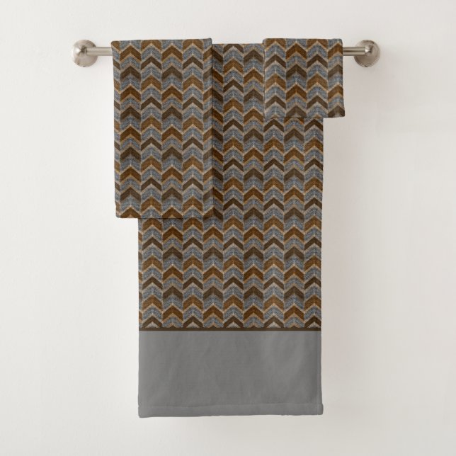 Textured, zigzag, gray and brown  bath towel set (Insitu)