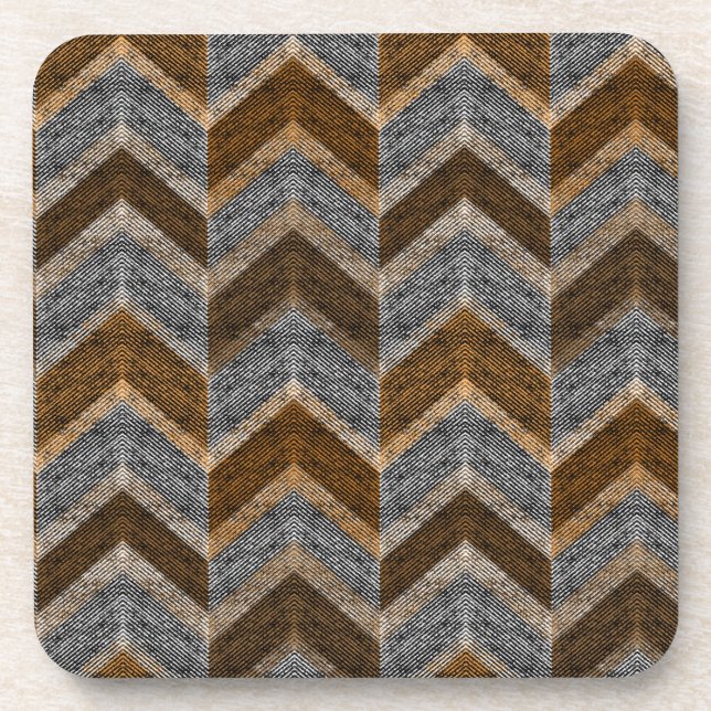 Textured, zigzag, gray and brown beverage coaster (Front)