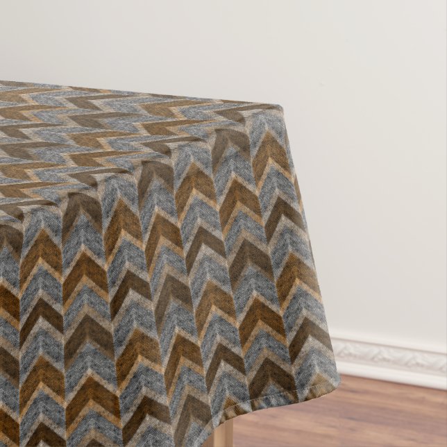 Textured, zigzag, gray and brown  tablecloth (In Situ)