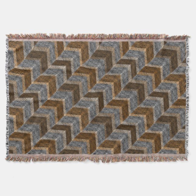 Textured, zigzag, gray and brown throw blanket (Front)