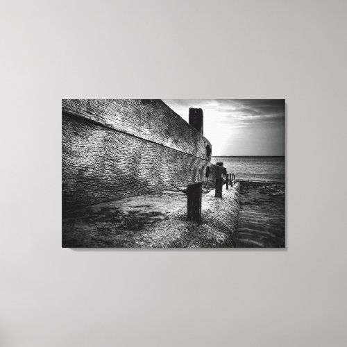Textures Of A Broken Groyne black and white Canvas Print
