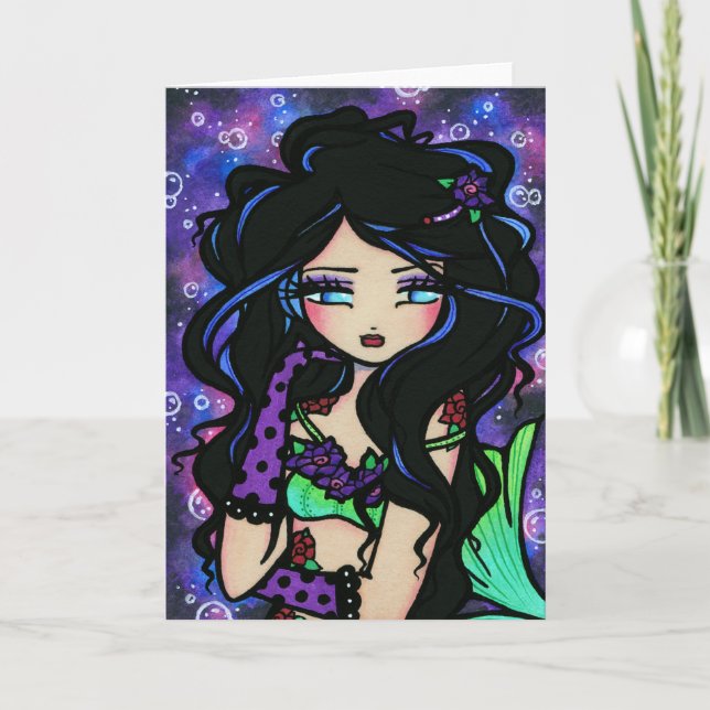 "Teya" Mermaid Fantasy Fairy Rose Holiday Card (Front)