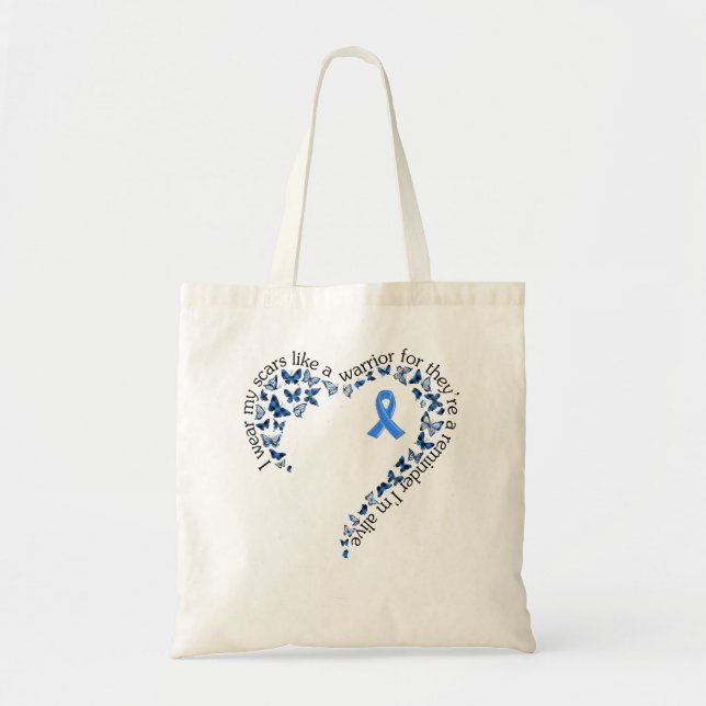 Tg Heart Butterfly Ribbon Colon Cancer Awareness M Tote Bag (Front)