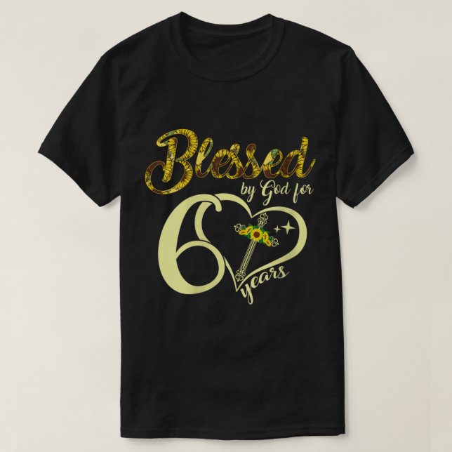 Th 60 Years Old Birthday Sunflower Christian Cross T-Shirt (Design Front)
