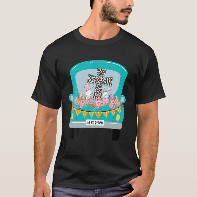 Th Cute Christian Cross Easter Truck Bunny Egg Cos T-Shirt (Front)