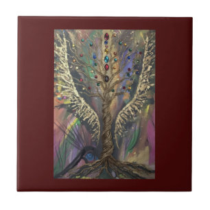 Th Divine Tree Of Life celestial wings and jewels Ceramic Tile
