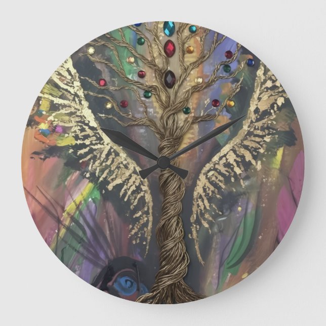 Th Divine Tree Of Life celestial wings and jewels  Large Clock (Front)