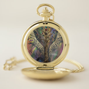 Th Divine Tree Of Life celestial wings and jewels Pocket Watch