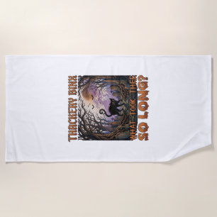 Thackery Binx Black Cat Halloween Graveyard Bats_1 Beach Towel