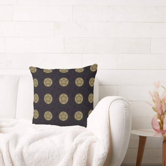 Thai Brocades Gold Brown Throw Pillow (Couch)