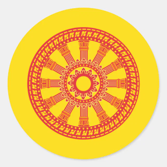 Thai buddhist flag (The Dharmacakra flag) Classic Round Sticker | Zazzle