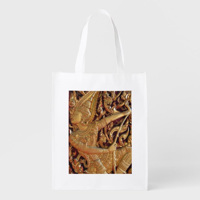 Thai Buddhist Temple Detail Reusable Grocery Bag (Front)