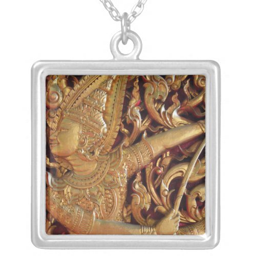 Thai Buddhist Temple Detail Silver Plated Necklace