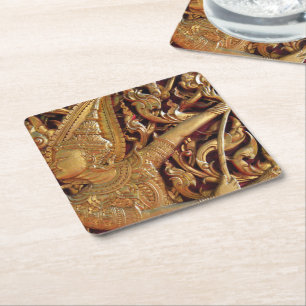 Thai Buddhist Temple Detail Square Paper Coaster