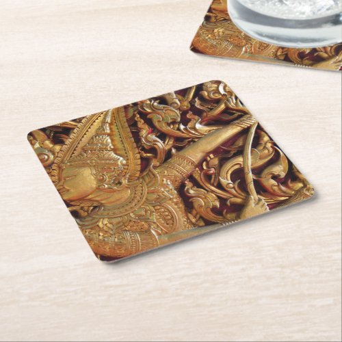 Thai Buddhist Temple Detail Square Paper Coaster