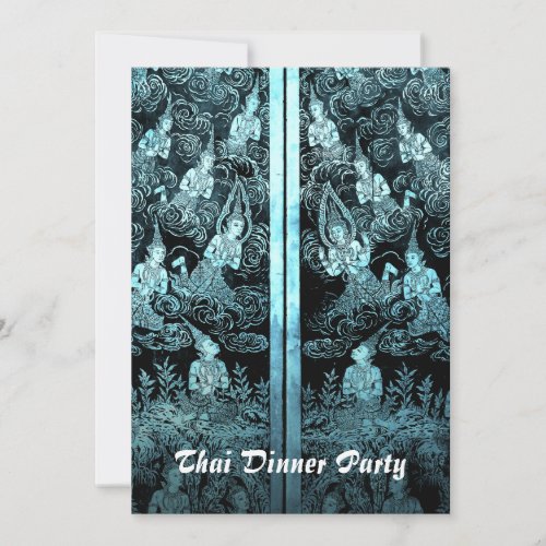 Thai Dinner Theme Party Invitation Blue
