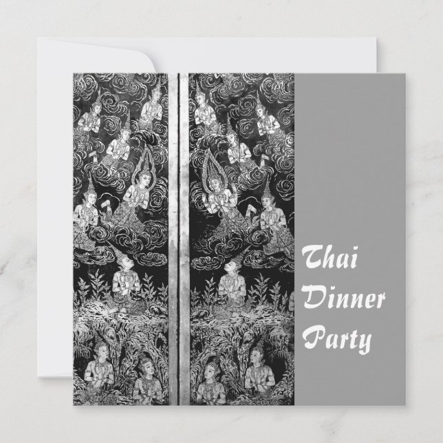 Thai Dinner Theme Party Invitation Silver (Front)