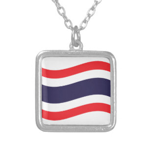 Thai Flag Wave Silver Plated Necklace