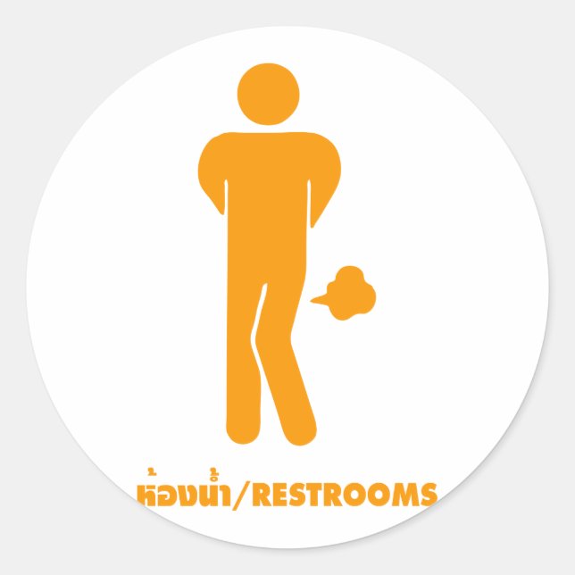 THAI FOOD CAN BE SPICY ⚠ Funny Sign : Restrooms ⚠ Classic Round Sticker (Front)
