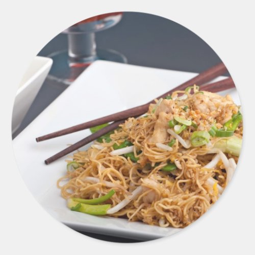 Thai Food Lo Mein Noodles Dish Classic Round Sticker