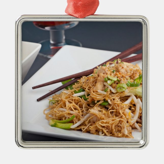 Thai Food Lo Mein Noodles Dish Metal Ornament (Front)