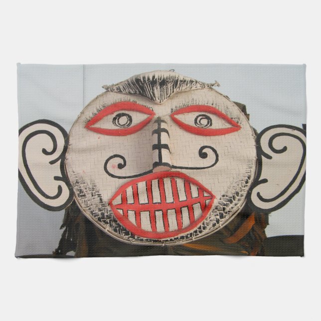 Thai Ghost Face, Phi Ta Khon Mask Festival, Loei Kitchen Towel (Horizontal)