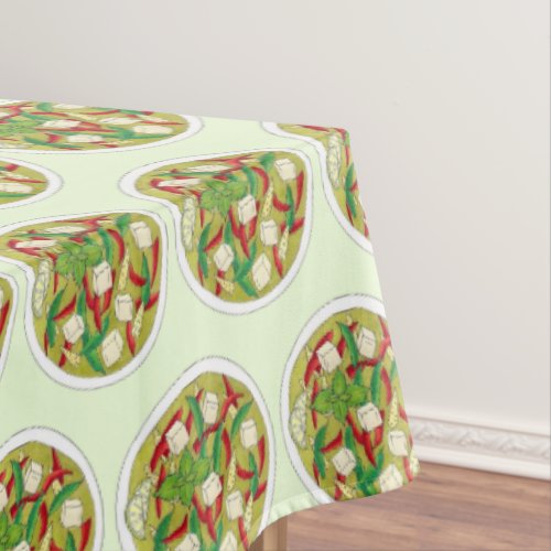Thai Green Curry Peppers Basil Restaurant Food Tablecloth
