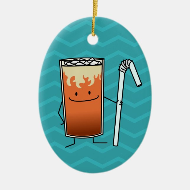 Thai Iced Tea & Bendy Straw Happy Drink Thailand Ceramic Ornament (Front)