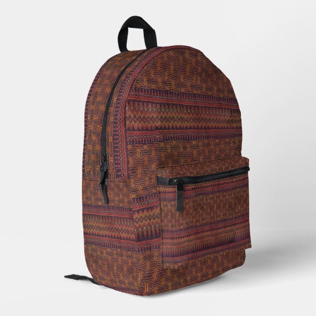 Thai Ikat Inspired Earthy Woven textile pattern Printed Backpack (Back Corner Left)