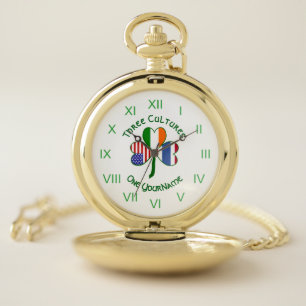 Thai Irish American Shamrock Flag Personalized Pocket Watch