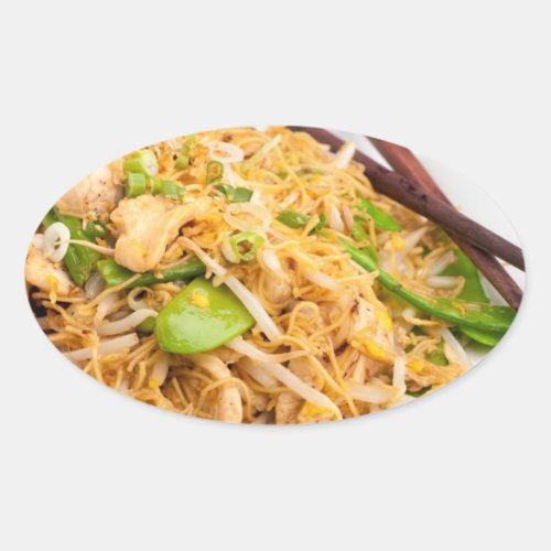 Thai Lo Mein Noodle Stir Fry Oval Sticker