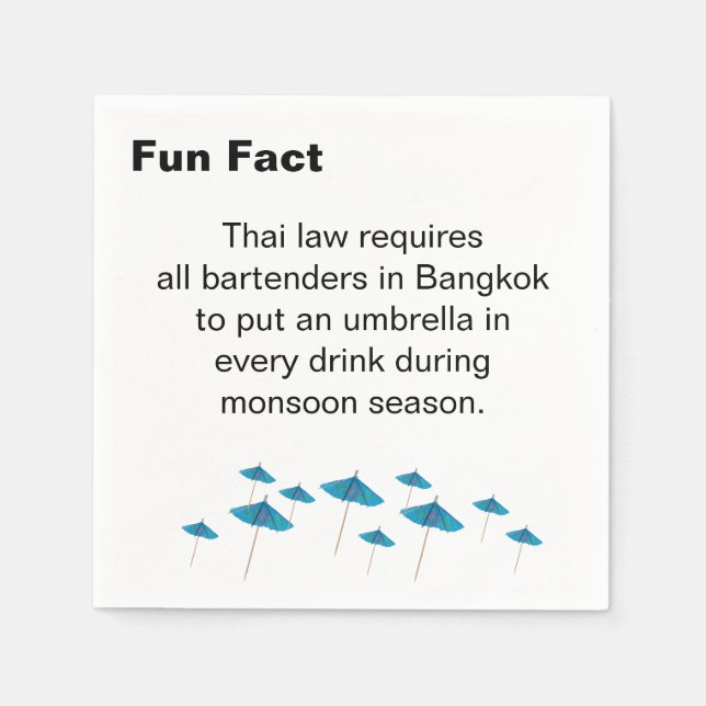 Thai Monsoon Umbrella Fun Fact Cocktail Napkins (Front)