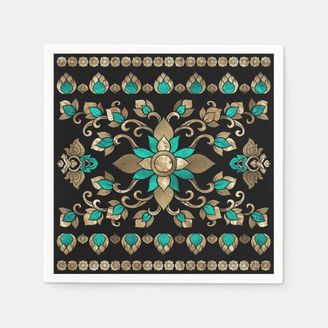 Thai Ornament - Gold and Teal Napkins (Front)
