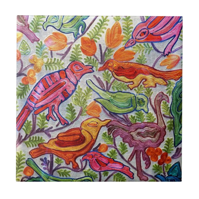 Thai  Ornamental Bird Painting Ceramic Tile (Front)