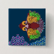 Thai Script Abstract Fish Art | 2" Square Button