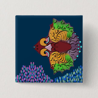 Thai Script Abstract Fish Art | 2" Square Button