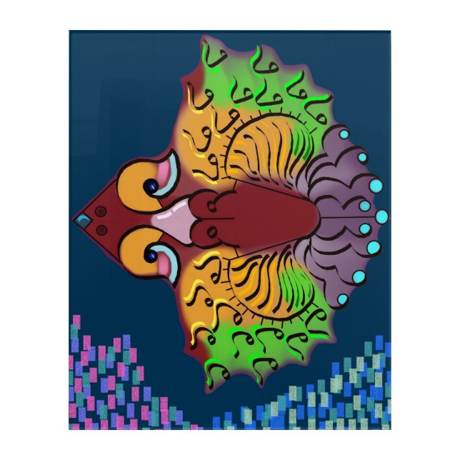 Thai Script Abstract Fish Art | Acrylic Wall Art (Front)
